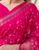 Rani Pink Cotton Blend Printed Saree