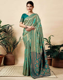 Teal Green Silk Woven Banarasi Saree