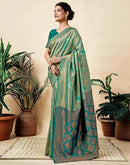 Teal Green Silk Woven Banarasi Saree