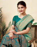 Teal Green Silk Woven Banarasi Saree