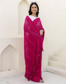 Pink Georgette Woven Plain Saree