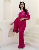 Pink Georgette Woven Plain Saree