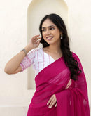 Pink Georgette Woven Plain Saree