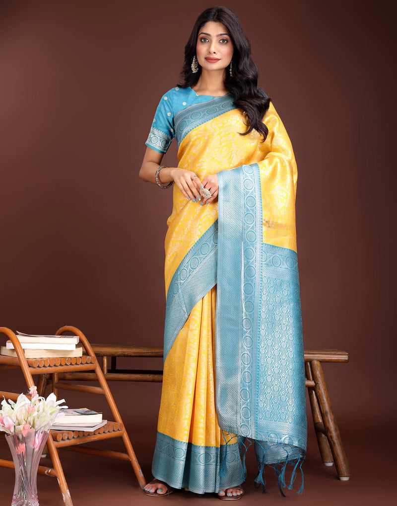 Yellow Silk Woven Kanjivaram Saree