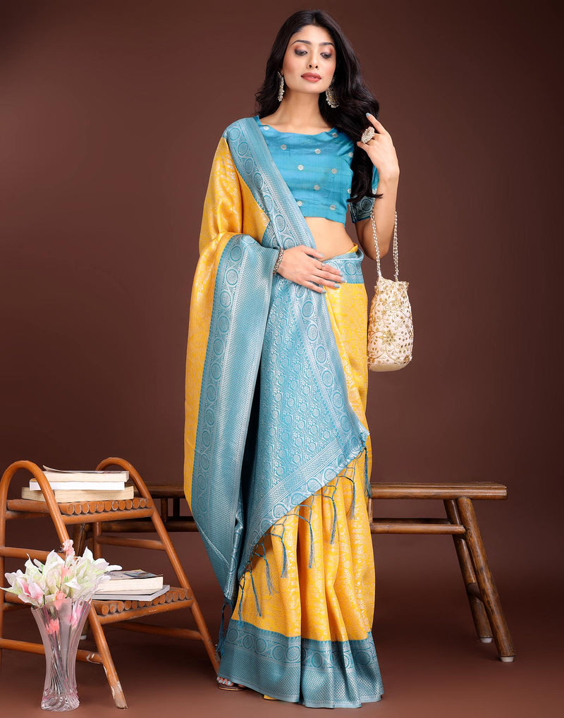 Yellow Silk Woven Kanjivaram Saree