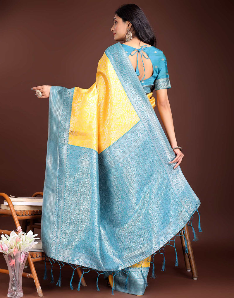Yellow Silk Woven Kanjivaram Saree