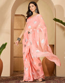 Light Peach Georgette Foil Printed Saree