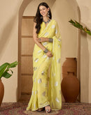 Yellow Georgette Foil Printed Saree