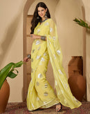 Yellow Georgette Foil Printed Saree