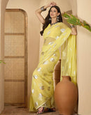 Yellow Georgette Foil Printed Saree