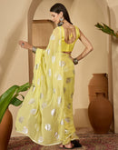 Yellow Georgette Foil Printed Saree
