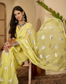 Yellow Georgette Foil Printed Saree