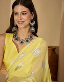 Yellow Georgette Foil Printed Saree