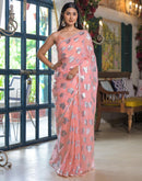 Peach Georgette Foil Printed Saree