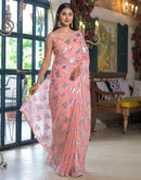 Peach Georgette Foil Printed Saree