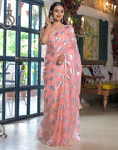 Peach Georgette Foil Printed Saree