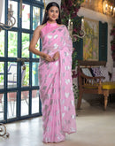 Baby Pink Georgette Foil Printed Saree