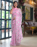 Baby Pink Georgette Foil Printed Saree