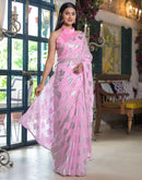 Baby Pink Georgette Foil Printed Saree