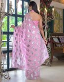 Baby Pink Georgette Foil Printed Saree