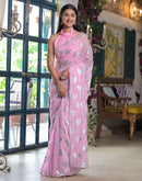 Baby Pink Georgette Foil Printed Saree