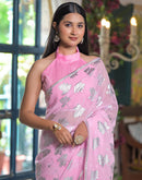 Baby Pink Georgette Foil Printed Saree