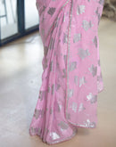 Baby Pink Georgette Foil Printed Saree