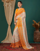 Yellow Georgette Bandhani Printed Saree