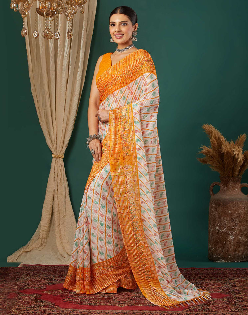 Yellow Georgette Bandhani Printed Saree