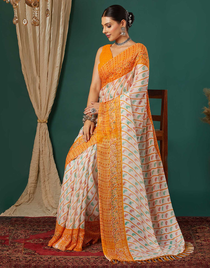 Yellow Georgette Bandhani Printed Saree