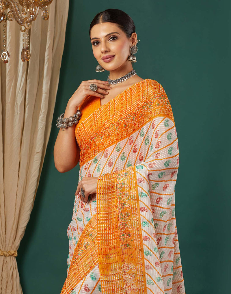 Yellow Georgette Bandhani Printed Saree