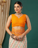 Yellow Georgette Bandhani Printed Saree