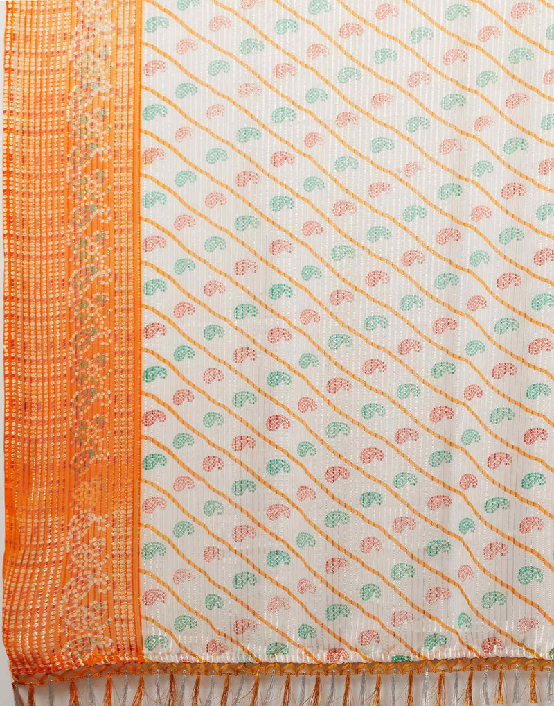 Yellow Georgette Bandhani Printed Saree