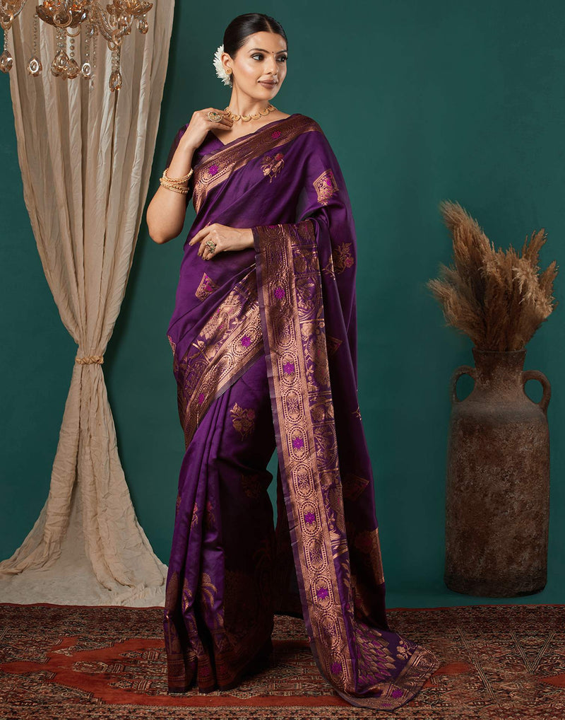 Wine Silk Woven Banarasi Saree