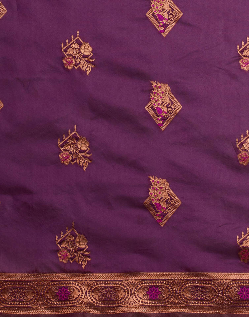 Wine Silk Woven Banarasi Saree