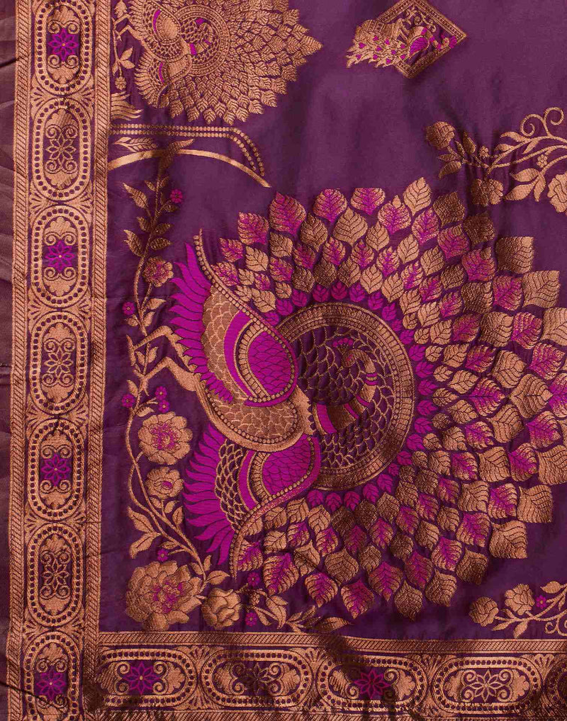 Wine Silk Woven Banarasi Saree