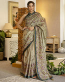 Beige Tussar Silk Printed Saree