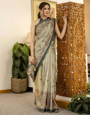 Beige Tussar Silk Printed Saree