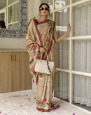 Beige Tussar Silk Printed Saree