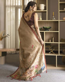 Beige Tussar Silk Printed Saree