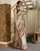 Beige Tussar Silk Printed Saree