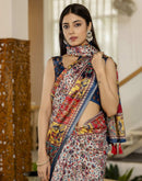 Multicoloured Cotton Printed Kalamkari Saree