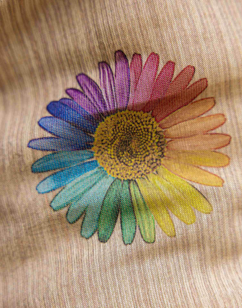 Beige Cotton Floral Printed  Saree