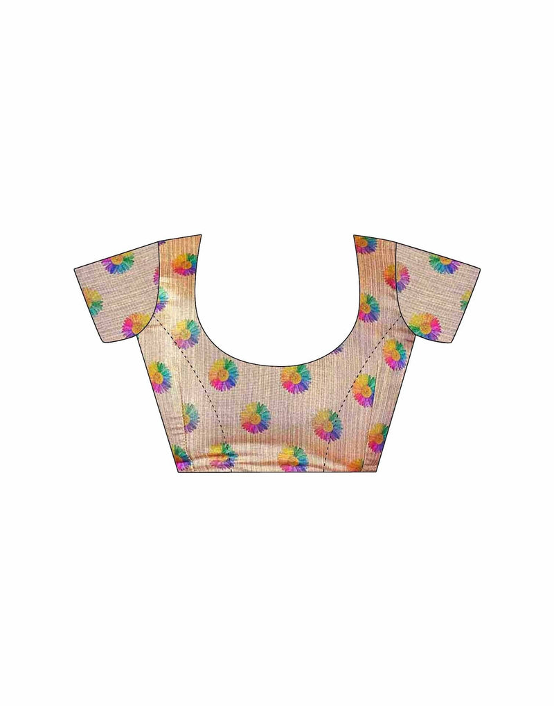 Beige Cotton Floral Printed  Saree