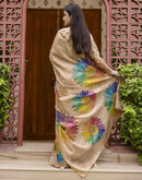 Beige Cotton Floral Printed  Saree
