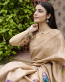 Beige Cotton Floral Printed  Saree
