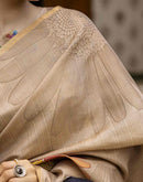 Beige Cotton Floral Printed  Saree
