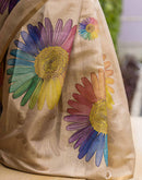 Beige Cotton Floral Printed  Saree
