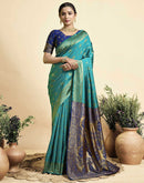 Teal Green Silk Woven Banarasi Saree