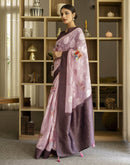 Baby Pink Chanderi Floral Printed Saree